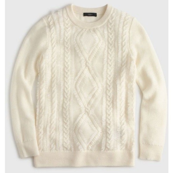 J. Crew Sweaters - J. Crew Cable Crew Neck Sweater With Fringe